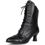 Womens Vintage Granny Renaissance-style Ankle Boots Low-heeled Lace-up Booties With Zippers