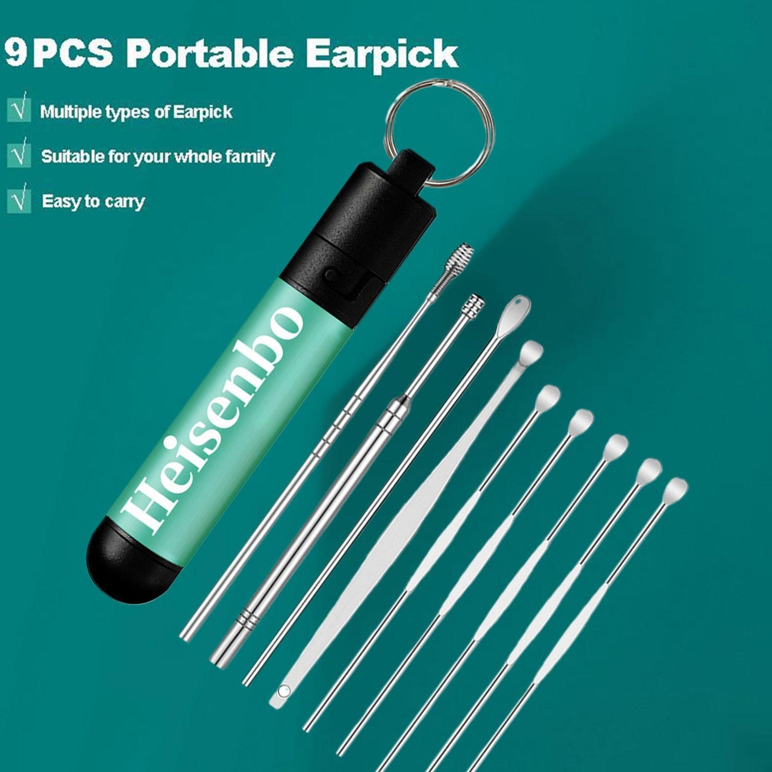 9PCs Steel Ear Buckle Ear Wax Cleaner Spoon Ear Care Ear Wax Removal Kit