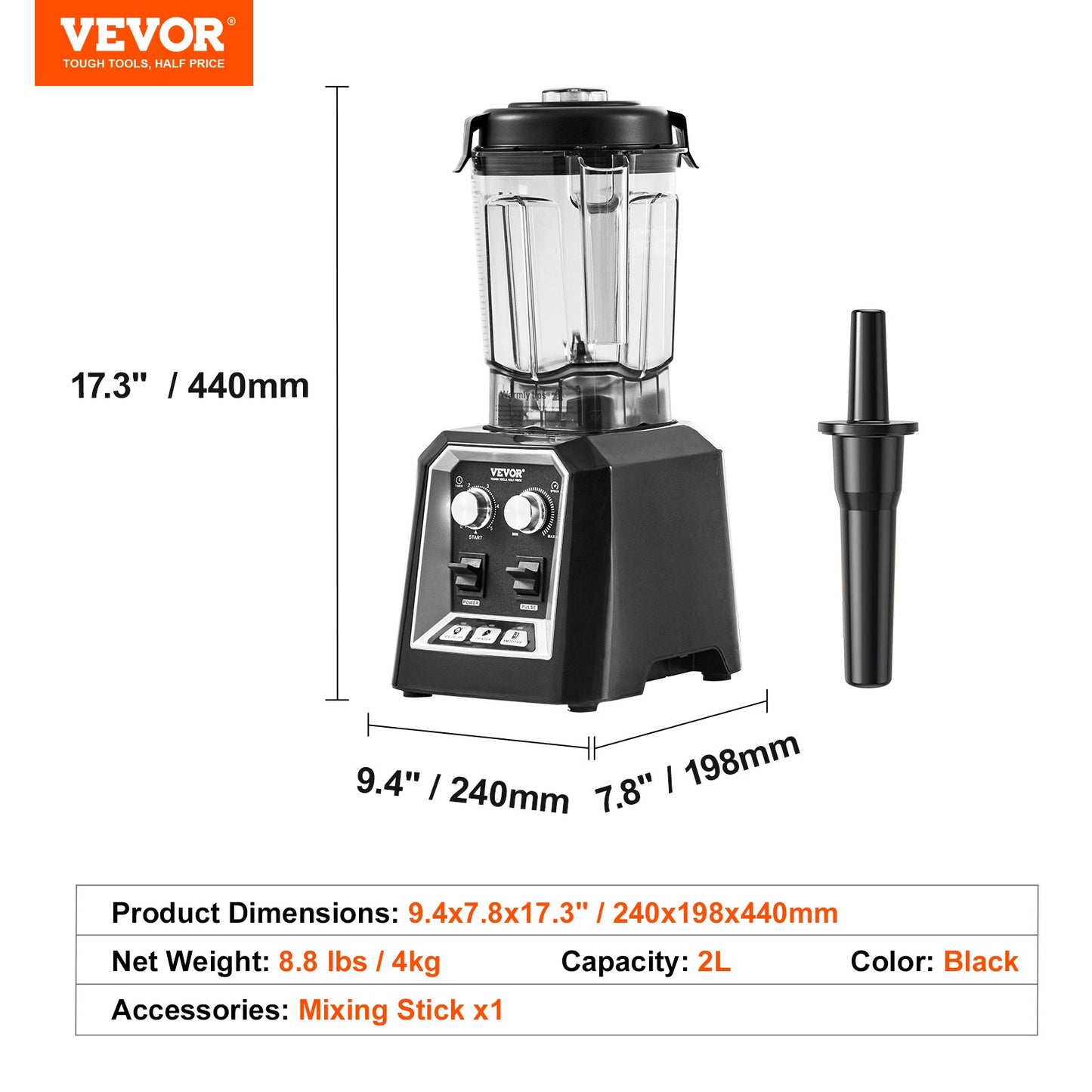 Professional Blender, Commercial Countertop Blenders, 68 Oz Jar Blender Combo, Stainless Steel 3 Functions Blender, For Frozen Drinks, Shakes, Smoothies, Peree, And Crush Ice, Black